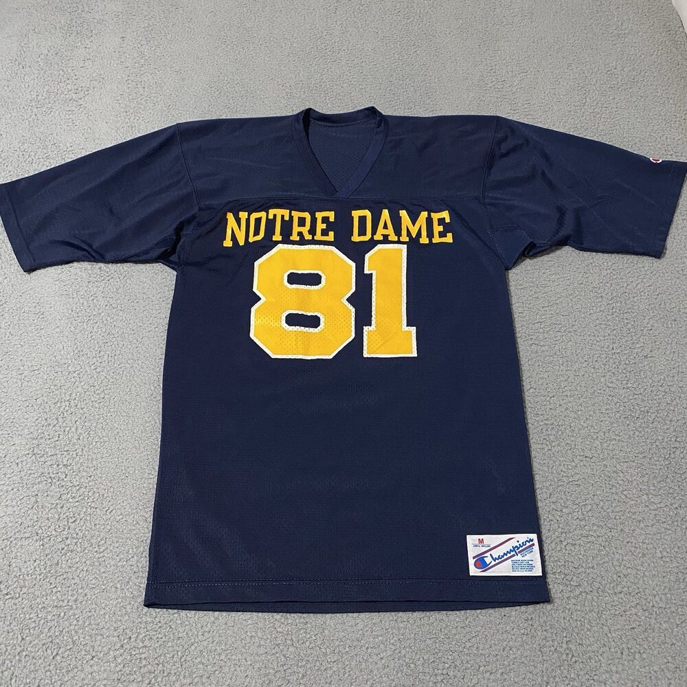 Vintage Notre Dame Fighting Irish Football Jersey Champion Mens Medium Blue USA